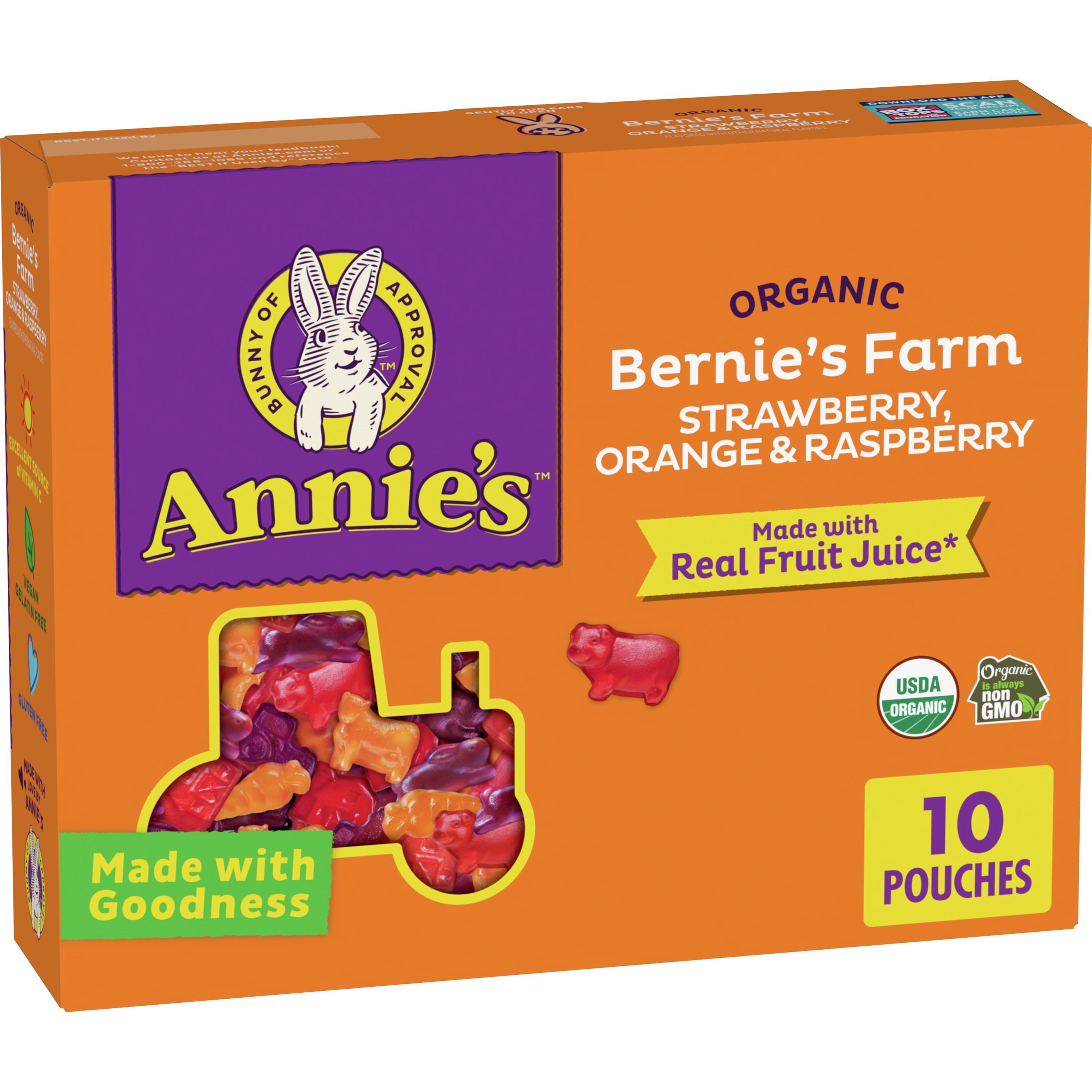 Annie's Organic Bernie's Farm Fruit Flavored Snacks, Gluten Free, 10