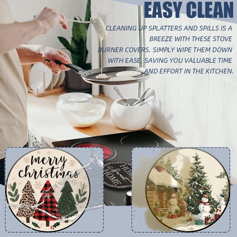 Christmas Metal Electric Stove Burner Cover, Christmas Theme Gnome Snowman Deer Round Durable Gas Stove Burner Covers Set of 4 for Kitchen Decor Xmas Decorations, 8 Inches and 10 Inches
