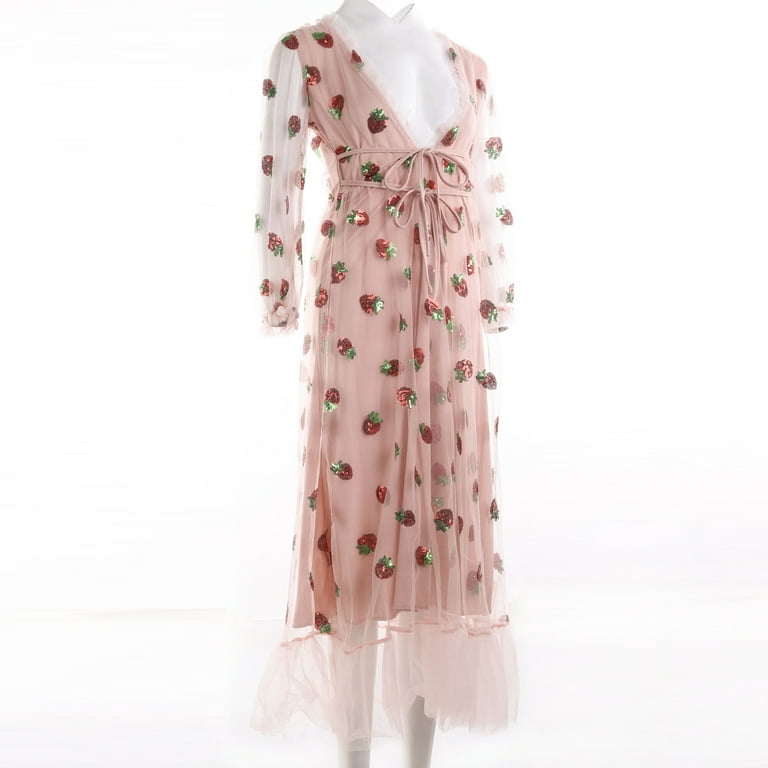 Women's V-neck Strawberry Sequin Dress, Slim Fit A-Line Summer Dress with Short or Long Sleeves - Walmart.com Women's V-neck Strawberry Sequin Dress, Slim Fit A-Line Summer Dress with Short or Long Sleeves - Walmart.com