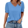 thumbnail image 6 of Xijirk Women's V-Neck Short Sleeve Blouse Puffed Sleeve T-Shirt with Button Casual Top for Everyday Wear,XL, 6 of 7