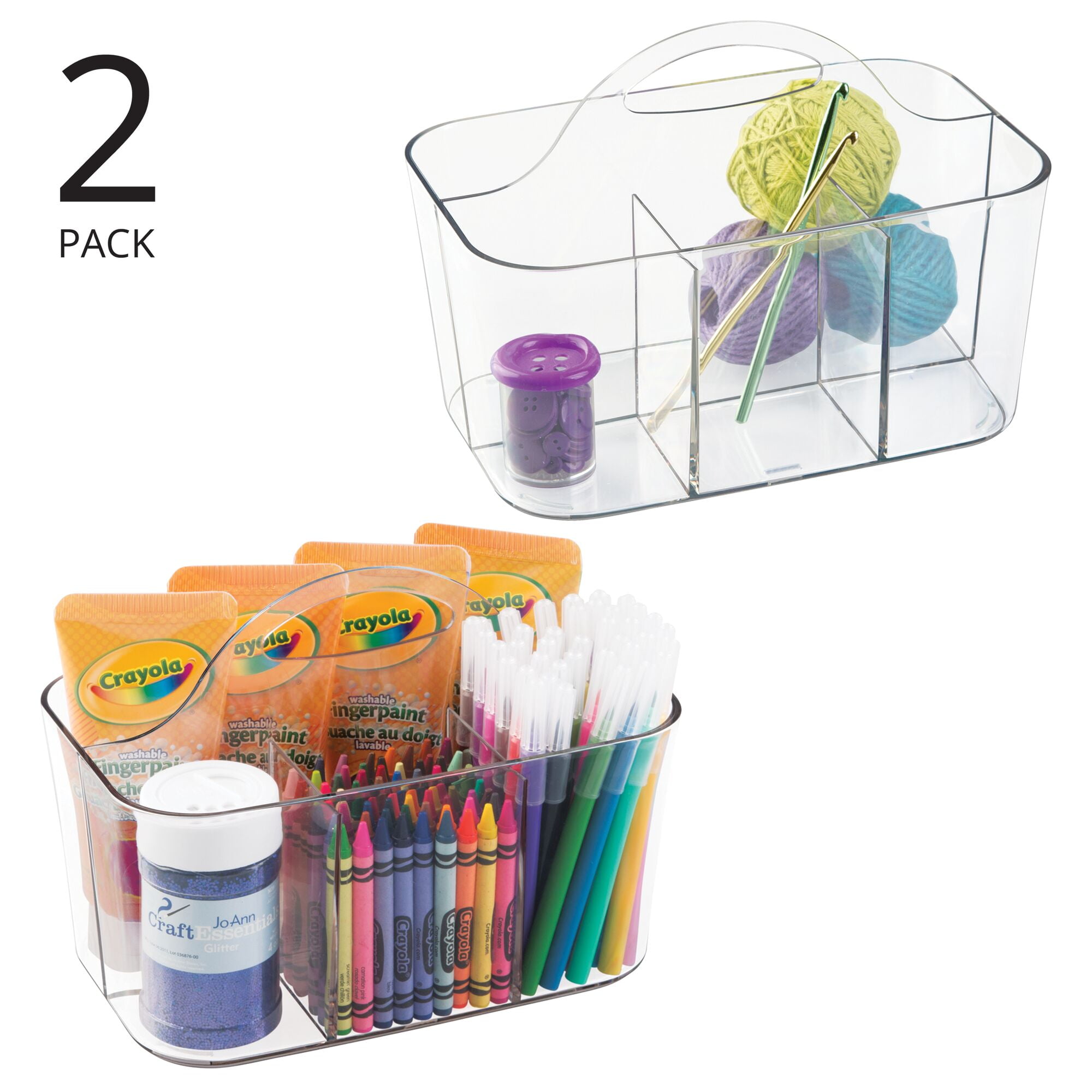 mDesign Plastic Portable Craft Storage Organizer Caddy Tote, Divided Basket  Bin with Handle for Crafts, Sewing, Art Supplies - Holds Brushes, Colored  Pencils - Lumiere Collection - 2 Pack - Clear