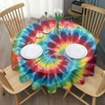 thumbnail image 3 of Colorful Tie Dye Pattern Round Tablecloth 60"x60",Wrinkle Wipeable Table Cloth for Kitchen Dining Room Picnic Patio Party, 3 of 6