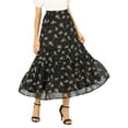 thumbnail image 3 of INSPIRE CHIC Women's Floral Skirt Elastic High Waist Ankle Length Chiffon A-Line Skirt S Black, 3 of 9