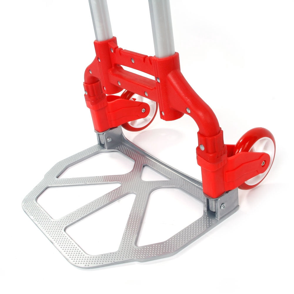 Folding Hand Truck Dolly, 165 Lbs Capacity Dolly Cart, Aluminum Portable Foldable Hand Cart with Retractable Handle for Shoping, Office, Travel, Moving,  Red