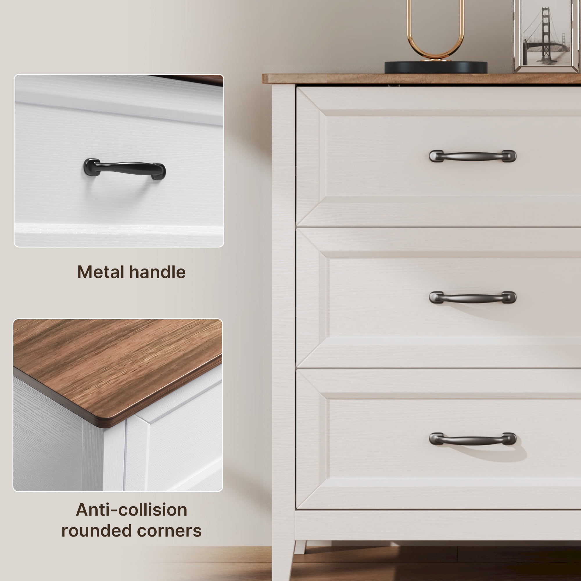 Aiho 6-Drawer Double Dresser - Modern Wood Chest with Anti-Tip Safety, Cutout Handles & Smooth Gliding Drawers | Nursery, Kids & Bedroom Storage - White