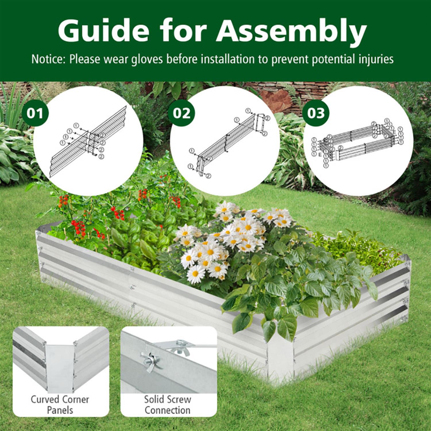 Spaco 6 x 3 Feet Galvanized Raised Garden Bed with Open-Ended Base, Elevated Planter Box Stand for Patio, Lawn, Yard, Balcony, Silver