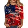 thumbnail image 2 of HCYSFG Womens 250th Anniversary Crew Neck Top oversized 3/4 Sleeve Patriotic Rose Cross Shirt Independence Day 4th of July Tee, 2 of 5