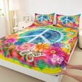 thumbnail image 3 of Feelyou Bohemian Damask Flower Full Size Sheets, Hippie Mandala Butterfly Bed Sheets, Peace and Love Sheet Sets, Lightweight Room Decor, 4pcs, 3 of 7