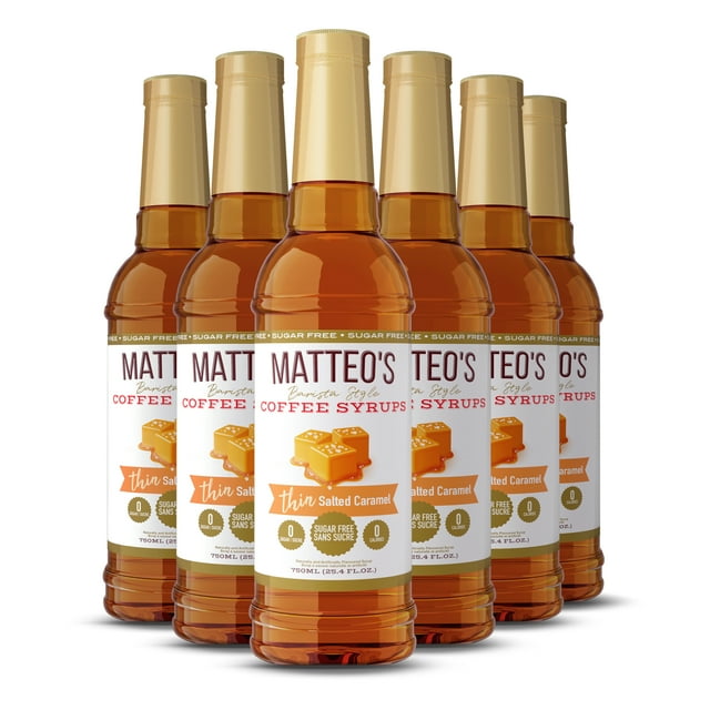 Matteo's Sugar Free Coffee Flavoring Syrup, Salted Caramel, Delicious Coffee Syrup, 0 Calories, 0 Sugar coffee syrups, Keto Friendly