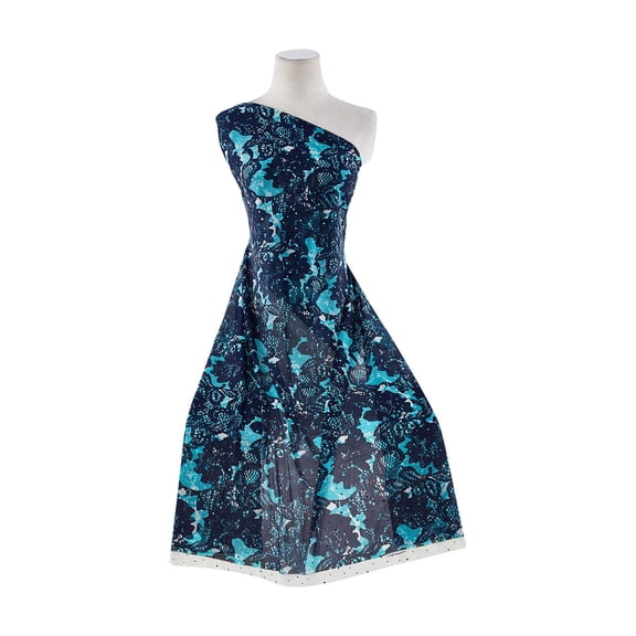 Zelouf Lace Print On Mjc With Trans  , Sewing, DIY, Crafts Fabric by the Yard, Navy/turq, 3 Yard