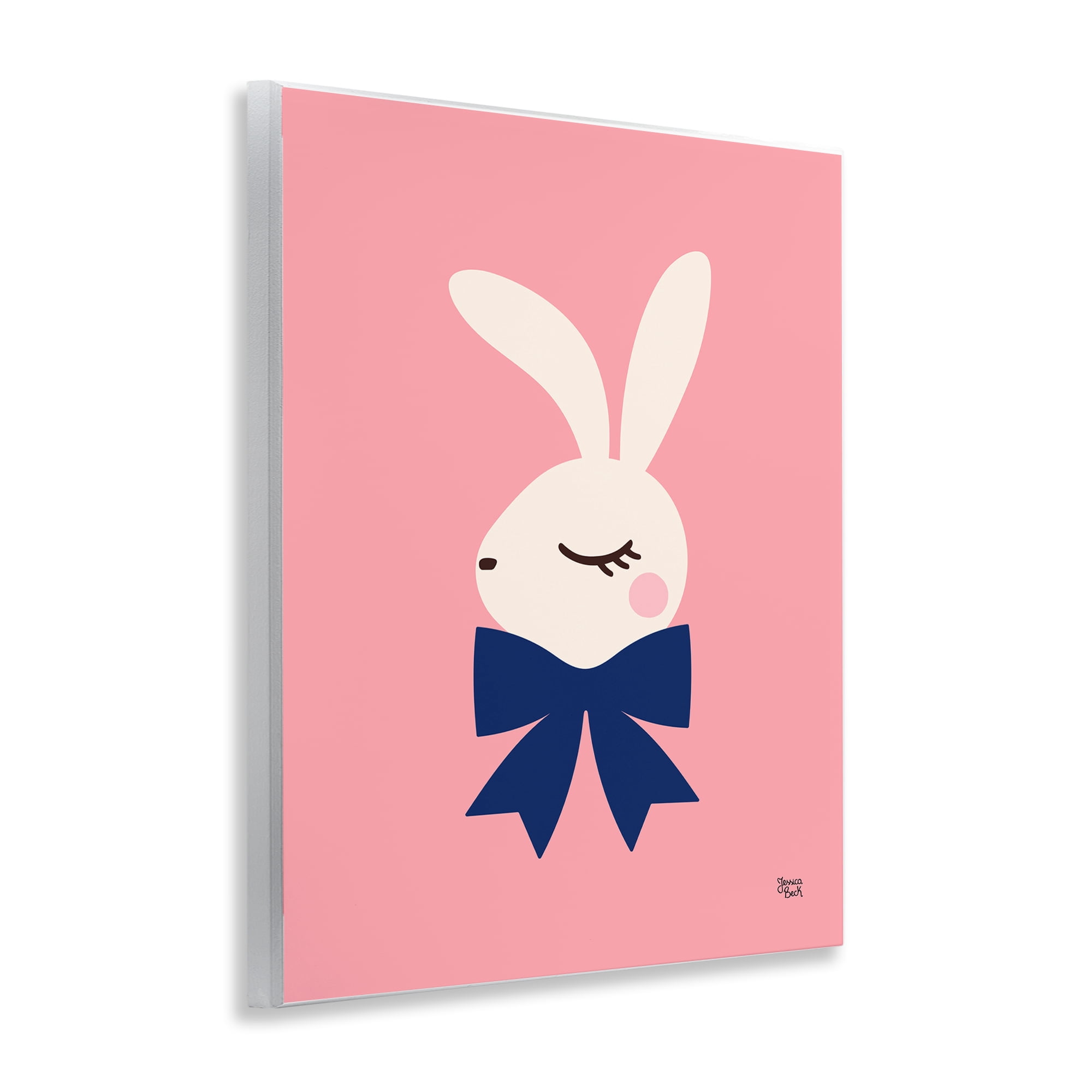 Stupell Industries Rabbit with Ribbon on Pink Animals Painting Unframed Art Print Wall Art, 11 x 14