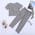 thumbnail image 2 of Baby Summer Clothes Toddler Girls 2pcs Short-sleeved French Rib Solid Color Top Pants Suit Clothing Outfits, 2 of 8