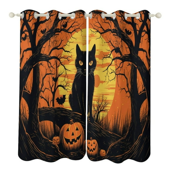 Pumpkin Lantern Black Cat Modern Window for Living Room Curtains for Child Bedroom Kitchen Decor Blinds Drapes