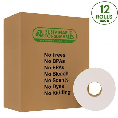 Eco-Friendly Bamboo Toilet Paper | Compostable | 2 Ply Strength, 1000 Sheets per Roll | | 48 Rolls per Case