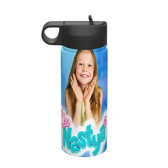 Like Nastya Kids Insulated Water Bottle With Straw - 18 Oz Stainless Steel Double Wall Vacuum Cup, Leakproof, Bpa Free, Suitable For Boys And Girls