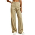 thumbnail image 2 of LEAVINGSUO Casual Pants with Pockets for Women Ladies' Fashionable Solid Color Straight Leg Pants For Everyday Wear Khaki S, 2 of 6