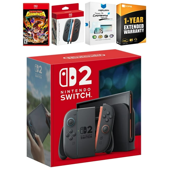 Nintendo Switch 2 Console with Donkey Kong Bonanza, Extra Joy-Cons, MightySkins Code and 1 CPS Year Extended Warranty