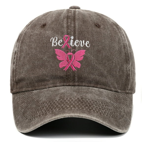 Women's Breast Cancer Awareness Hat,Adjustable Embroidered_Cotton Denim Pink Ribbon_Bu-tterfly Baseball Cap Outdoor Sports Hats for Men Women(Coffee)