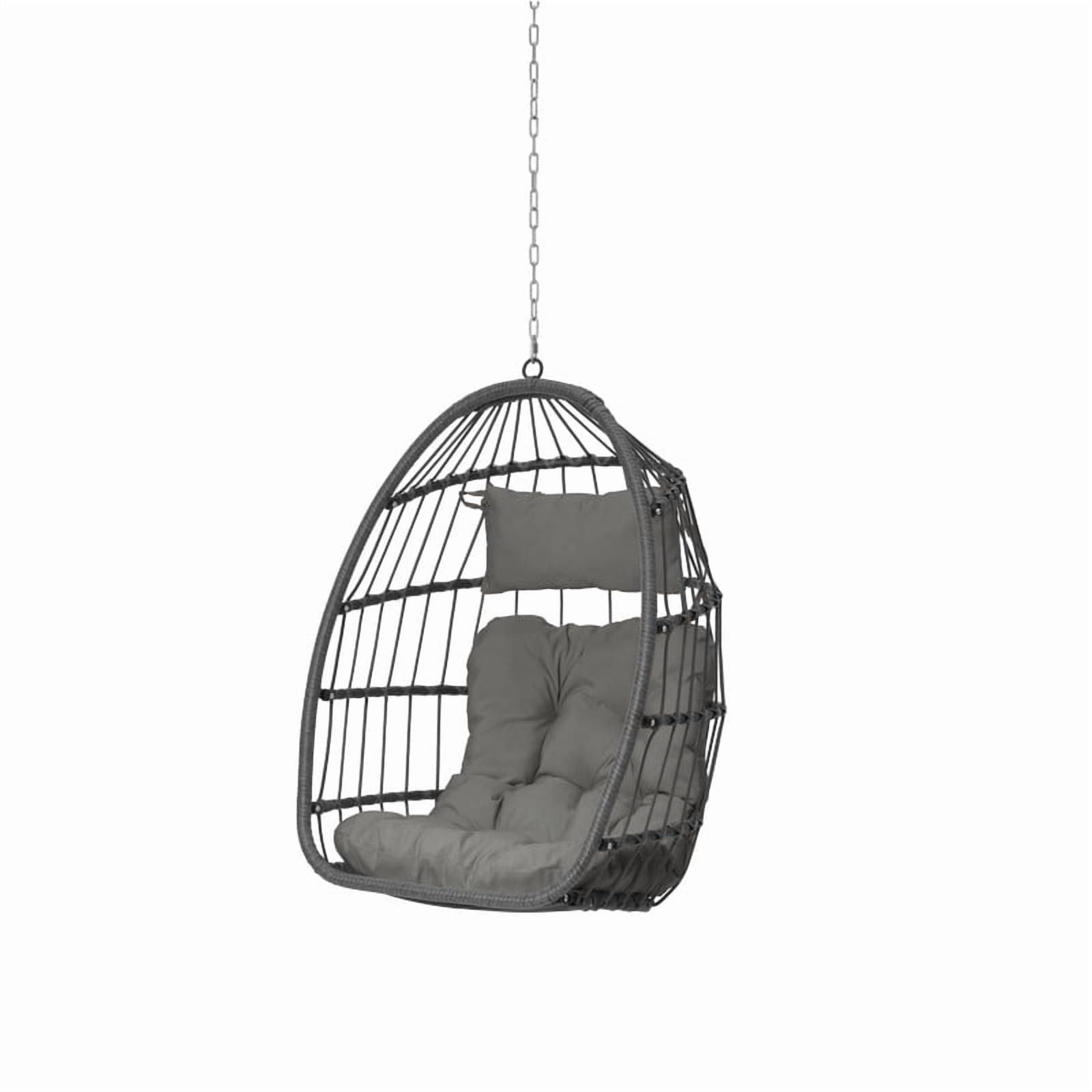 Hanging Egg Chair Without Stand, Indoor Outdoor Wicker Rattan Swing Egg Chair with Hanging Chain, Hammock Chair with UV Resistant Cushion