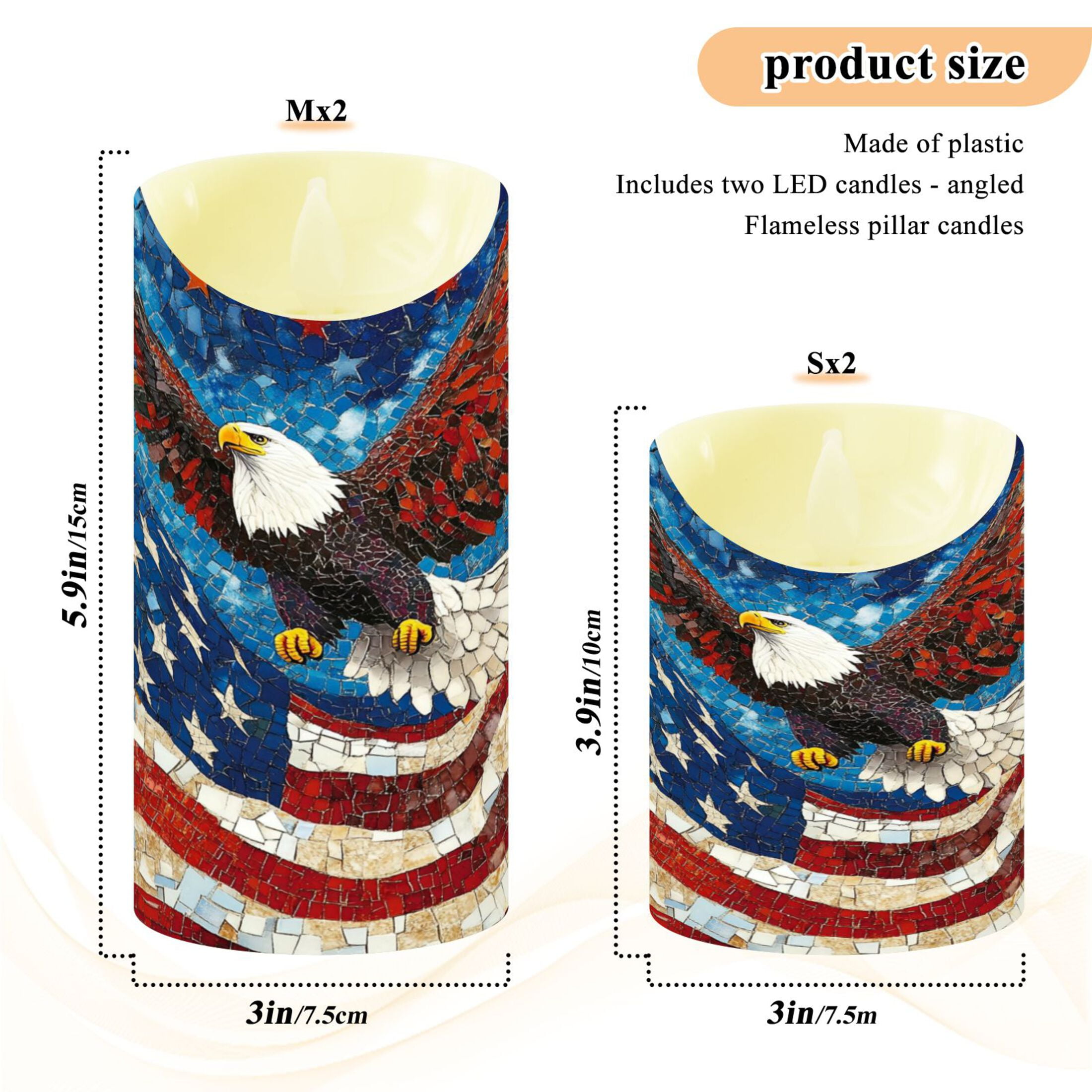 Wobogo American Flag Bald Eagle Flameless Candles with Remote Battery Operated Flickering LED Candles with Timer 2/4/6/8H Medium Size
