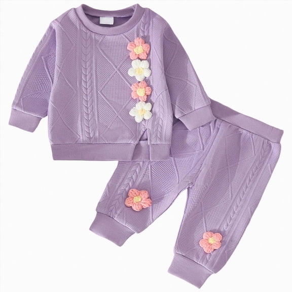 NIEWTR Toddler Baby Girl Fall Clothes Letter Truck Long Sleeve Pullover Sweatshirt Tops Joggers Pants Set Winter Outfits 6 9 12 18 24 Months 3T 4T(A-Purple,2-3 Years)