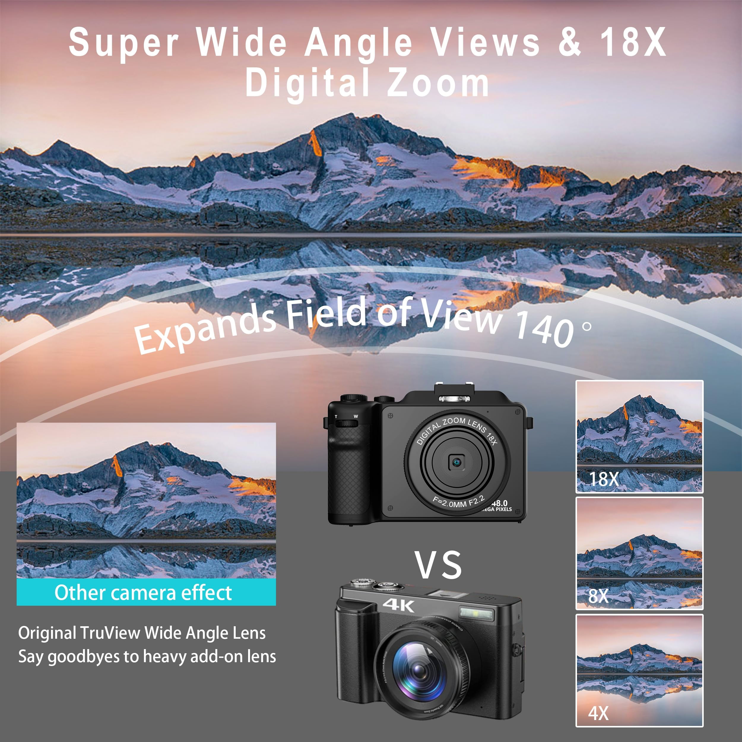 4K Digital Camera for YouTube 48MP Digital Cameras for Photograph Vlogging Camera with WiFi, 32G TF Card, Autofocus, Built-in 8 Color Filter