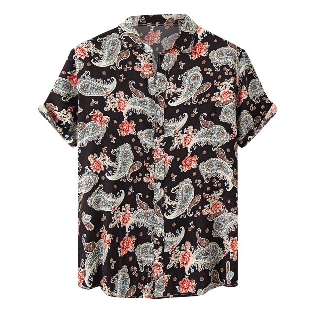 Blusa informal de manga corta con estampado floral para playa y botones para hombre Pompotops oipoqjl47313