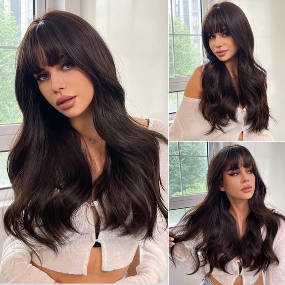 suxuMhao Glueless Synthetic Wig, 26IN Black Brown Body Wave Long Wig with Adjustable Straps & Breathable Cap, Natural Looking Lightweight Synthetic Hair Wig for Daily Wear, 1 Piece
