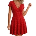thumbnail image 2 of Summer Dresses for Women Casual V Neck Short Sleeve Loose Flowy Floral Pleated Beach Vacation Mini Dress,Sizes S-3XL, 2 of 6