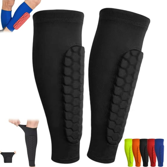 Shin Defender Shin Guards Kids - Soccer Shin Guards with Honeycomb Impact Pads, Lightweight Breathable Moisture-Wicking Calf Sleeve & Silicone Anti-Slip Strips for Youth/Adult Football