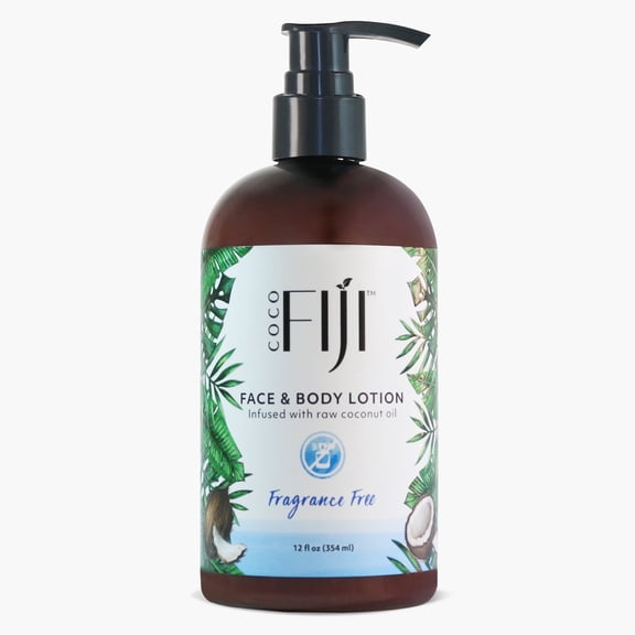 Coco Fiji Face & Body Lotion Infused With Coconut Oil | Lotion for Dry Skin | Moisturizer Face Cream & Massage Lotion for Women & Men | Fragrance Free 12 oz, Pack of 1