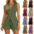 thumbnail image 2 of Qingpeng Womens Two Piece Sets Sleeveless V Neck Button Down Tank Tops and Shorts Business Casual Office Work Fashion Outfits, 2 of 6