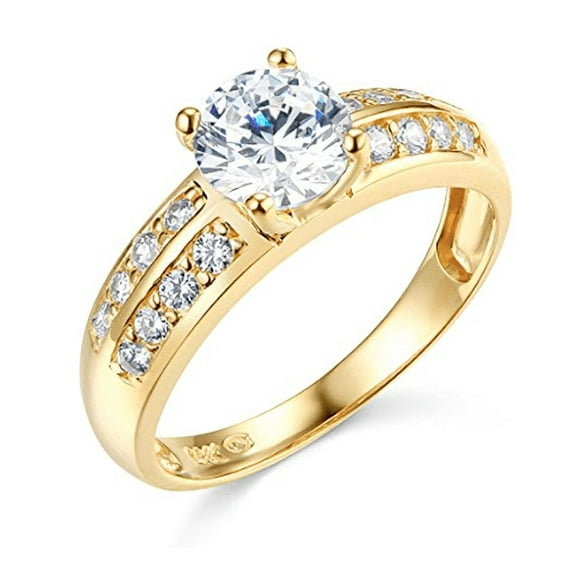 2.15 Ct Round Solid 14K Yellow Gold Double Row Engagement Wedding Promise Ring