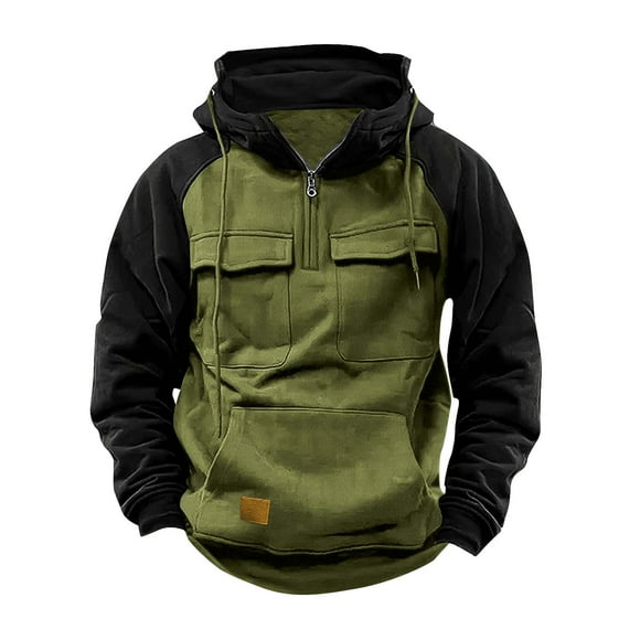 RXIRUCGD Men Sweatshirt Quarter Zip Cargo Pullover Hoodies Workout Gym Sports Running Outdoor Winter Jackets, Green, Size: S