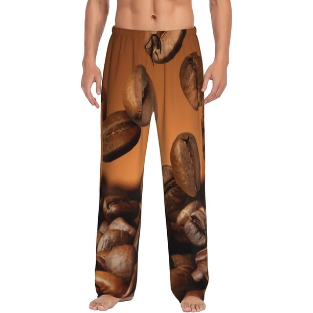 Fotbe Coffee Beans Pantalones de Pijama para Hombre, Pantalones de Dormir, Pantalones de Casa con Cintura Ajustable y Bolsillos-Small