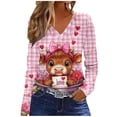 thumbnail image 2 of Craaazy Women's Pink Valentines Shirts Casual V-neck Long Sleeve Tops Gifts, 2 of 4