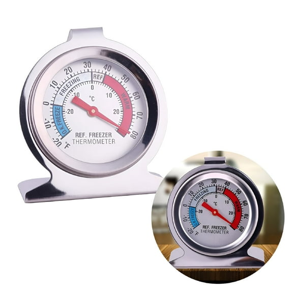 GJX 1Pack Refrigerator Thermometer Freezer Fridge Room Thermometer Large Dial Thermometer,Stainless Steel Monitoring Thermometer with Hook and Panel Base Hang or Stand for Home Kitchen,Restaurants