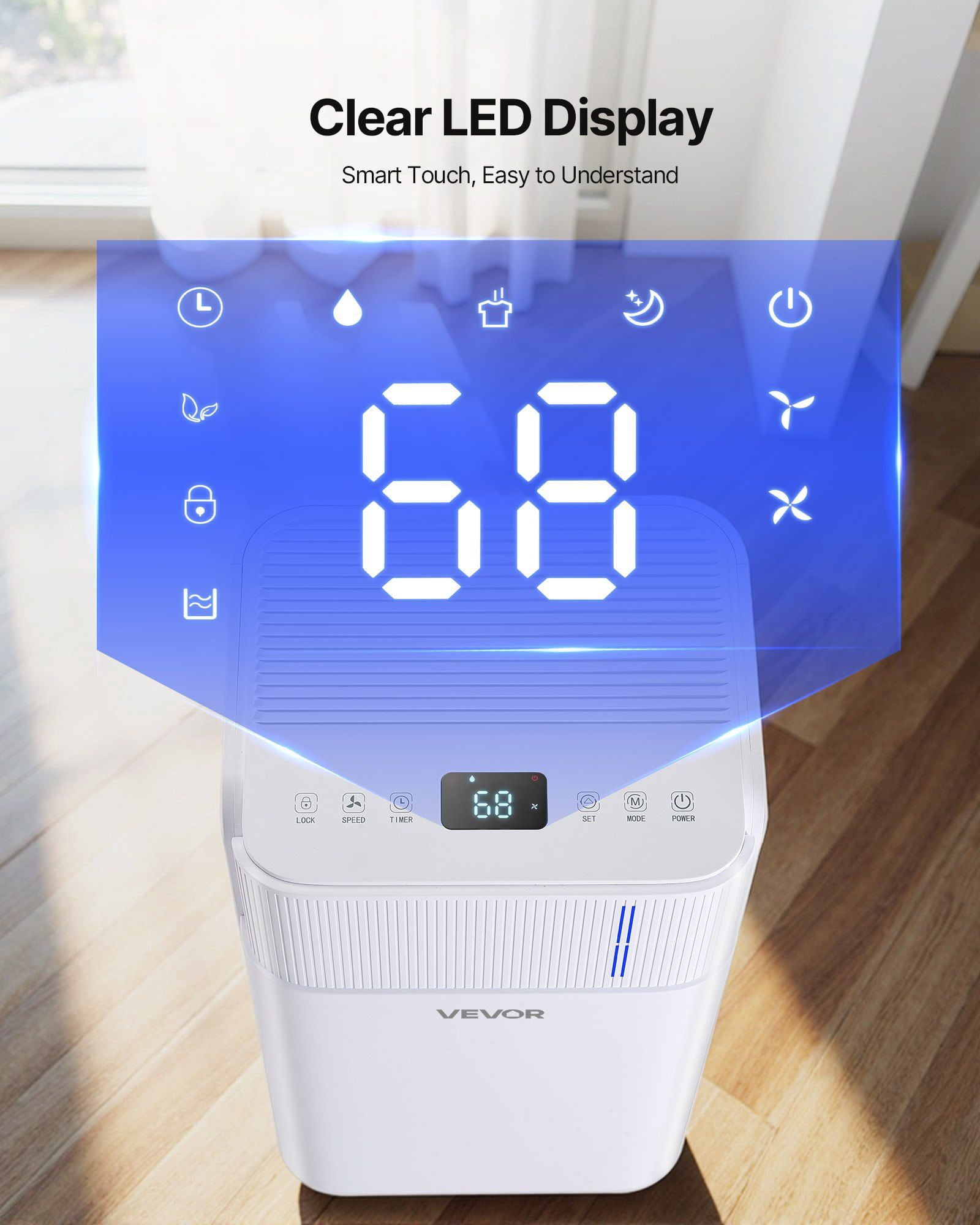 30 Pints Dehumidifier for Home and Basement, Quiet 38dB Operation, Smart Auto/Continuous/Sleep Modes, LED Display, Dual Drainage Options with Hose or Tank, Ideal for Bedrooms, Living Rooms