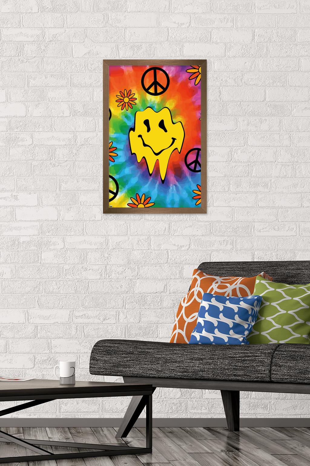 Groovy Melting Smile Face Wall Poster, 14.725" x 22.375" Framed