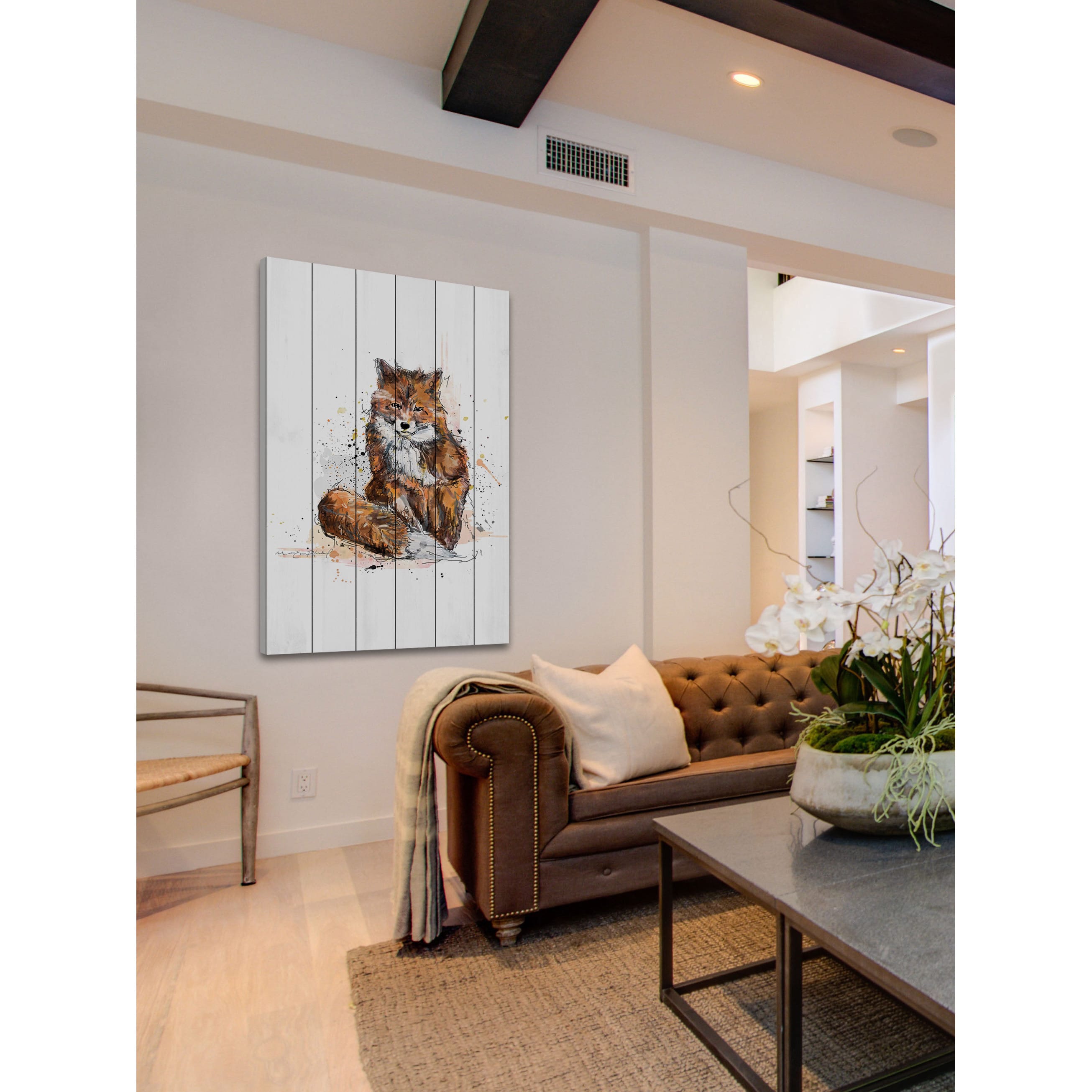 "Renard Fonce" Painting Print on White Wood
