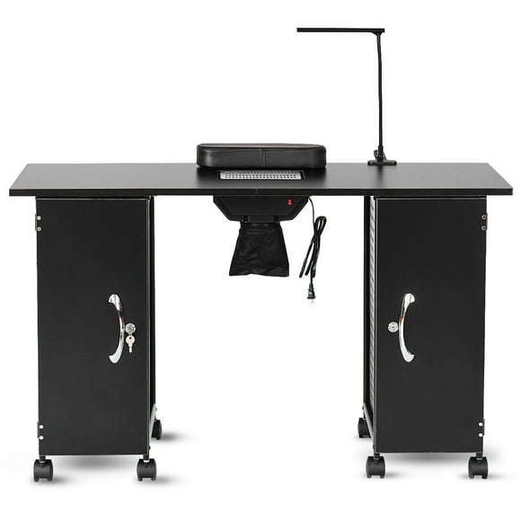 Costway Manicure Nail Table Station Black Steel Frame Beauty Spa Salon Equipment Drawer