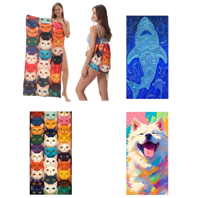 Toalla y mochila 2 en 1 - Toalla de secado rápido de 80x160cm, toalla de viaje plegable portátil, esterilla de picnic, alfombrilla de sombrilla, multicolor