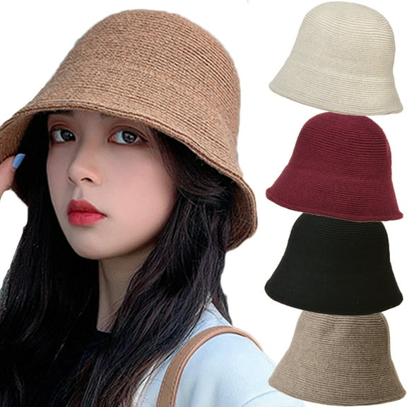 Ludlz Women Knit Bucket Hat, Warm Wide Brim Fisherman Cap Foldable Floppy Sunshade Visors