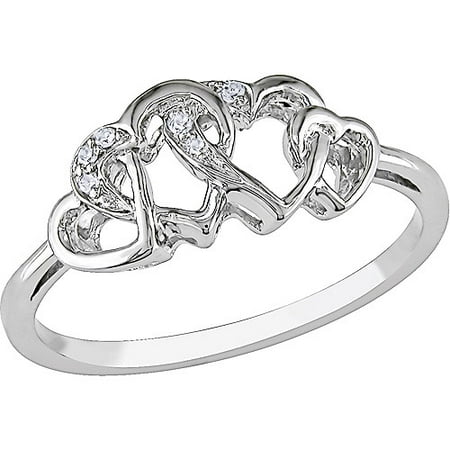 Miabella Diamond Accent 10kt White Gold Interlocking-Heart Ring