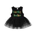 thumbnail image 1 of Nouveau-né Fille Robe Sans Manches Col Tulle Partie Robe Lettre Imprimé Été, 1 of 10