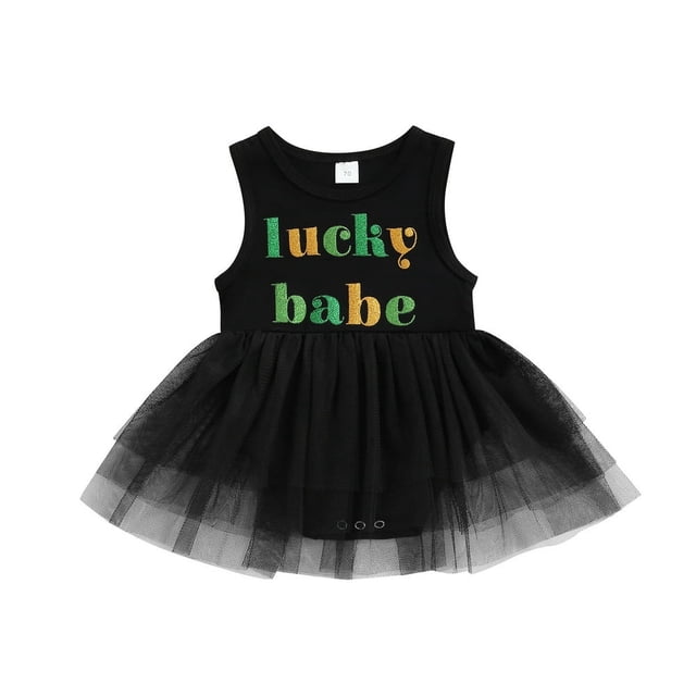 Nouveau-né Fille Robe Sans Manches Col Tulle Partie Robe Lettre Imprimé Été