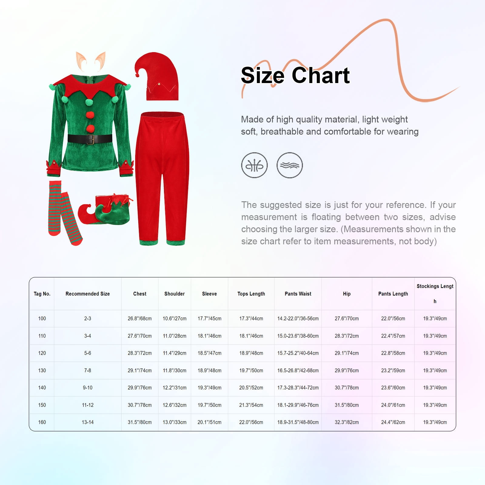 renvena Boys 7-Piece Christmas Elves Outfit Set Christmas Party Role Play Dress Up Set Green 13-14