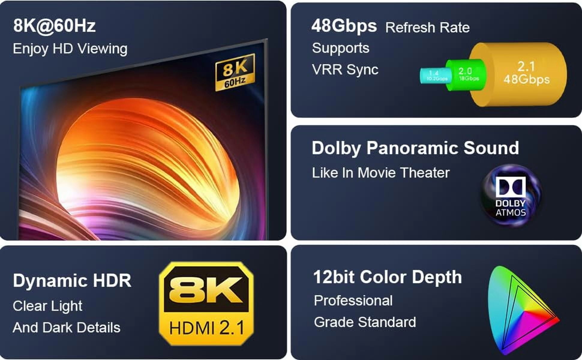 AUBEAMTO CL3 8K Fiber Optic HDMI 2.1 Cable 33Feet Braided Nylon, Supports Ultra High Speed 48Gbps 8K@60Hz 4K@120Hz Dynamic HDR, eARC,ARR, Dolby Atmos, for PS5/Xbox Series X/Apple TV 4K, Roku - Whit