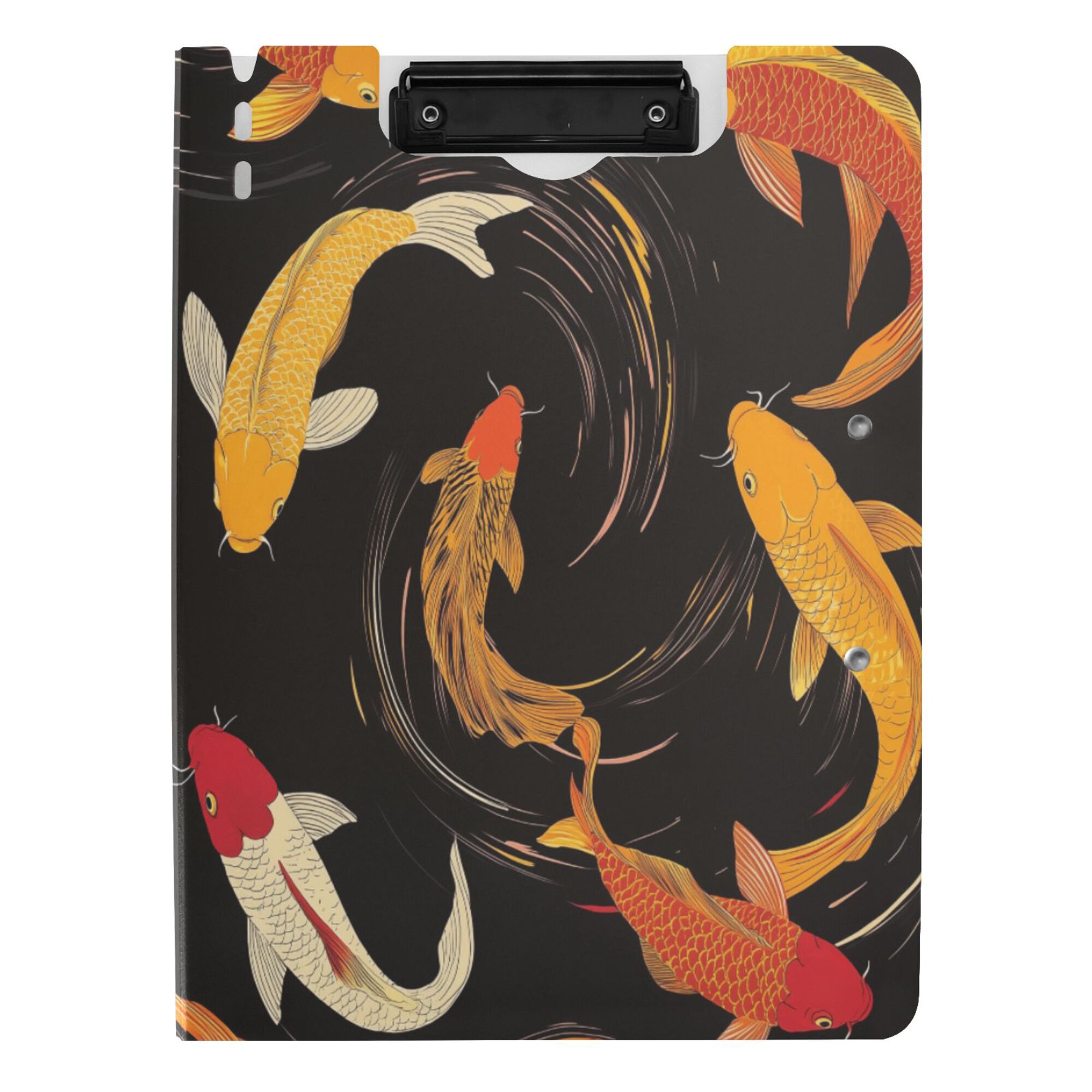 FORMRS A4 Clipboard Folder with Pen Holder Horizontal Foldable School Office Binder, Black Fish Pattern
