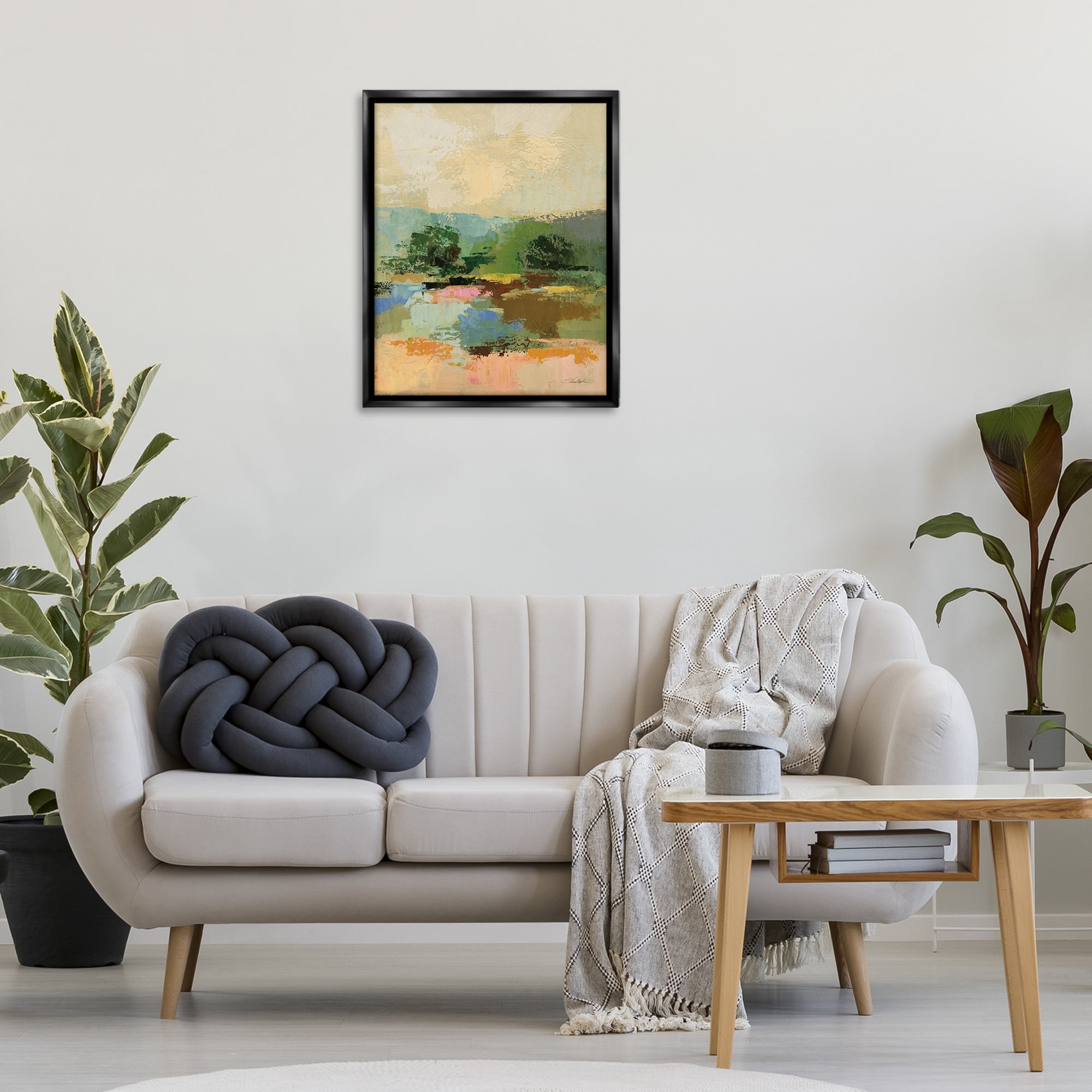 Stupell Industries Across The River Abstract Landscape Painting Black Floater Framed Art Print Wall Art, 25 x 31